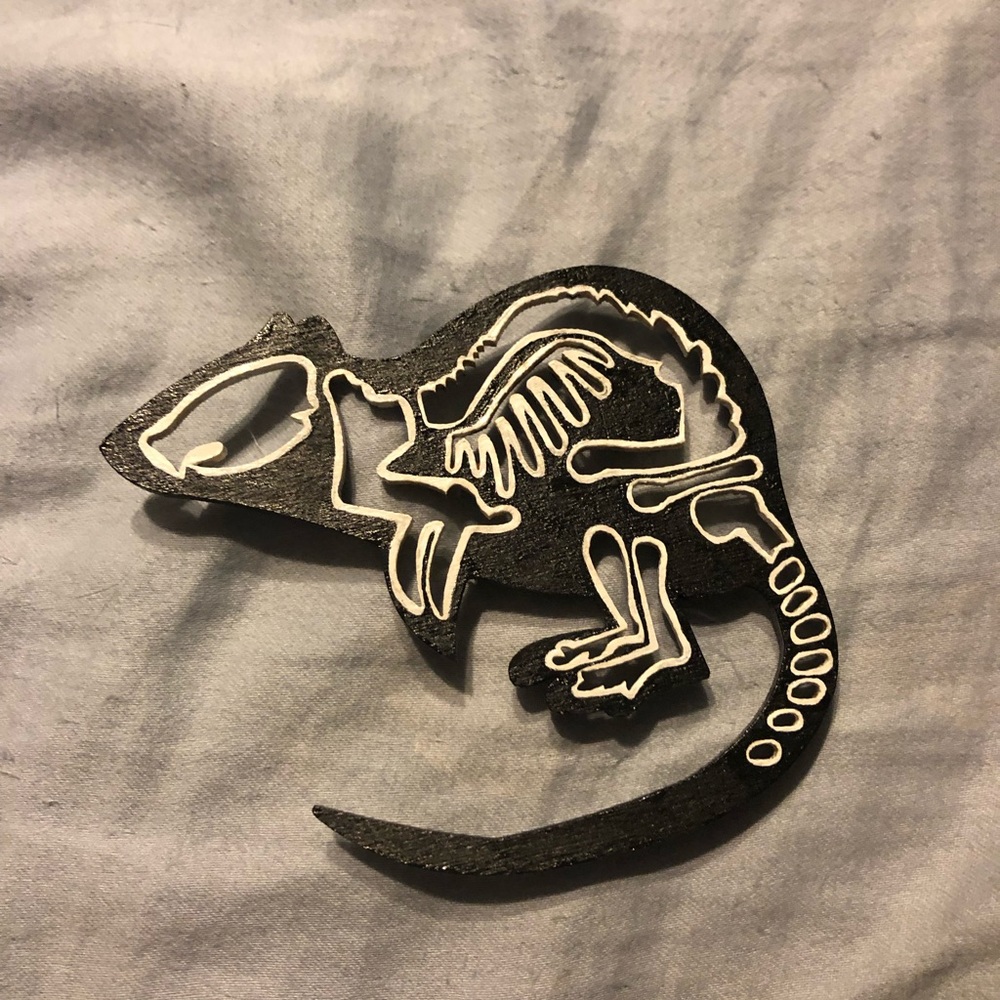 Handmade Wooden Rat Skeleton Brooch